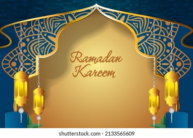 Background Ramadan Kareem Islamic style blue and gold color with element