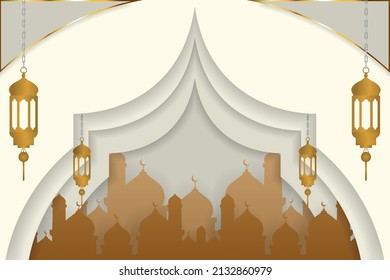 Background Ramadan Kareem Islamic white and brown color with element