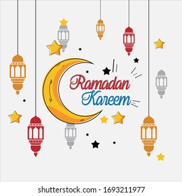 Background Ramadan Kareem with lamps to celebrate Muslim community festival