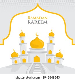 Background Ramadan Kareem, With mosque illustration and gold combined white color perfect for greetings card on moon ramadan