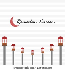 Background of ramadan kareem with seven lanterns arranged neatly for greeting cards