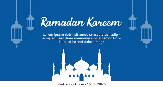 Background of Ramadan Kareem with a simple mosque and lantern hanging. Banners, Billboards, greeting cards. Vector illustration for Ramadan Kareem