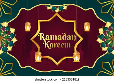 Background Ramadan kareem stylish islamic with green and red color