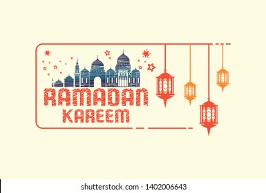 Background of Ramadan Kareem. Ramadan Kareem template with illustrations of mosques and lanterns. Vector illustration of Ramadan Kareem