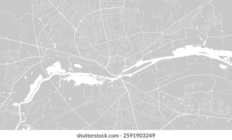 Background Randers map, Denmark, white and light grey city poster. Vector map with roads and water. Widescreen proportion, digital flat design roadmap.
