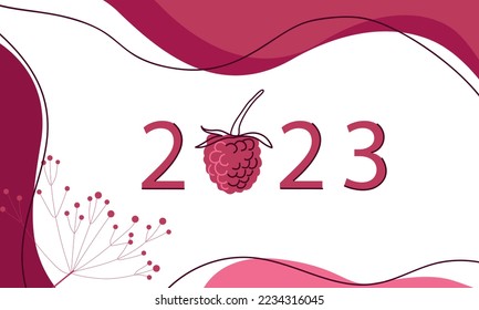 Background with raspberry berry color of the year 2023. Viva Magenta. Vector illustration for decoration, postcards, print