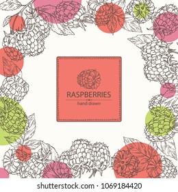 Background with raspberry and branch of raspberry. Vector hand drawn illustration