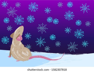 Background rat and snow, new year symbol