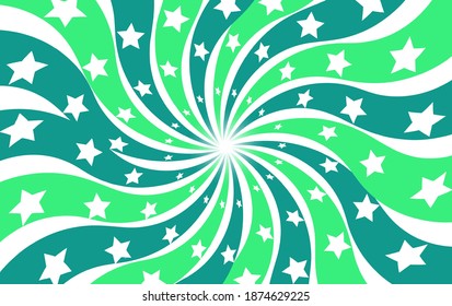 Background of rays with star in a circus style. green spiral vector background. Abstract sunburst design wallpaper.