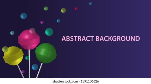 Background with realistic 3d lollipops colorful sweets small balls. Vector illustration.