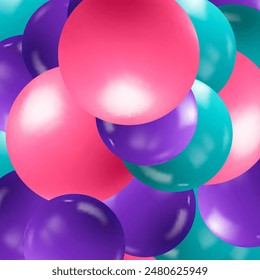 Background with realistic balls, transparent glossy bubbles. Abstract minimal design. Vector illustration.