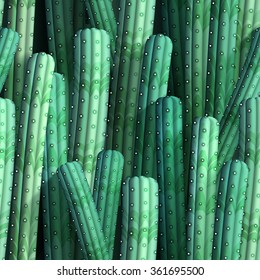 Background with realistic cacti. Seamless pattern, vector illustration, eps10.
