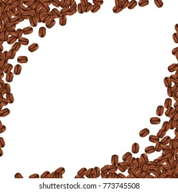Background with realistic coffee beans and copy space. Vector illustration. Picture with coffee elements.