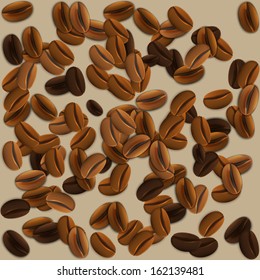 Background with realistic coffee beans. Vector illustration.