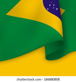 Background With Realistic Flag Of Brazil. Vector