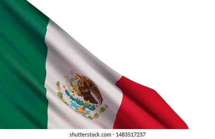 Background with realistic flag of Mexico isolated on white background. Vector element for Independence Day, Constitution Day, Flag Day, Revolution Day Memorial.