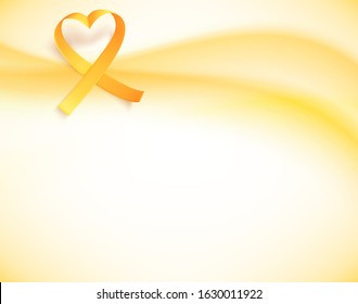 Background with realistic gold ribbon. International childhood cancer symbol on 15th of february, vector illustration. Template poster for cancer awareness month in september.