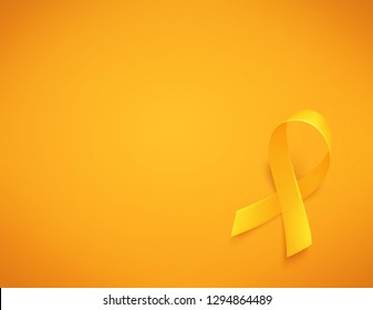 Background with realistic gold ribbon. World childhood cancer symbol, vector illustration. Template for poster for cancer awareness month.