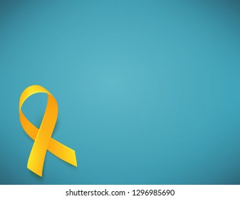 Background with realistic gold ribbon. World childhood cancer symbol, vector illustration. Template for poster for cancer awareness month.
