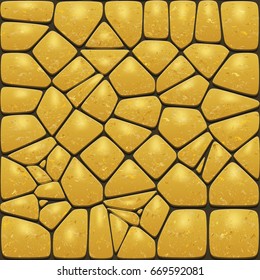 Background of the realistic gold stones. Cobblestone wall or pavement. Vector illustration