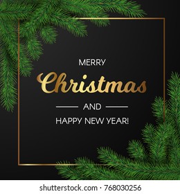 Background with Realistic Looking Christmas Tree Branches. Vector illustration. Brochure design template, Card, Banner.
