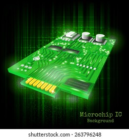 background with realistic microchip on black green shining