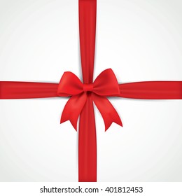 Background with realistic red bow and ribbon