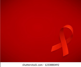 Background with realistic red ribbon, world aids day symbol, 1 december. World cancer day symbol, 4 february. Design template. Vector illustration