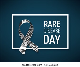 Background with realistic ribbon. Symbol of rare disease awareness day, ribbon with zebra-print. Template for poster for awareness day 28 february, vector illustration.