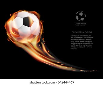 background with realistic vector soccer ball on fire and  logo for football club, badge template