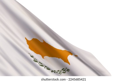 Antecedentes con una bandera ondulante realista de Chipre aislada en un fondo blanco. Plantilla de vectores para el Día de la Independencia de Chipre, Día Nacional Grecochipriota.