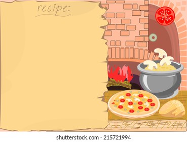 Background with the recipe and kitchen