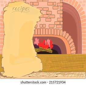 Background with recipe and oven