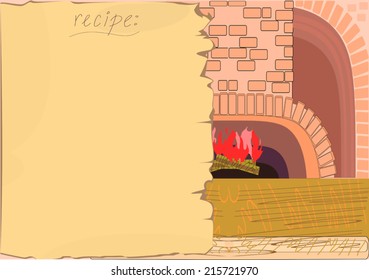 Background with recipe and oven