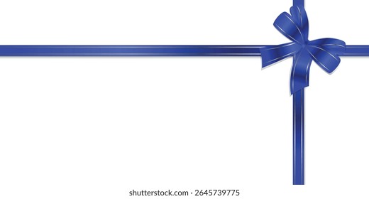 Fundo para banner retangular com imagem de arco de cetim azul exuberante com bordas prateadas no fundo transparente. Vetor.