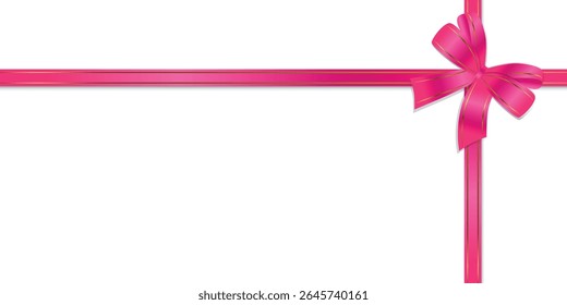 Plano de fundo para banner retangular com imagem de arco de cetim rosa exuberante com bordas douradas em fundo transparente. Vetor.
