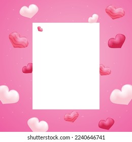 Background with rectangular space in the middle. Valentine's day vector background with pink gradient colors. With some form of love for valentine's day. 