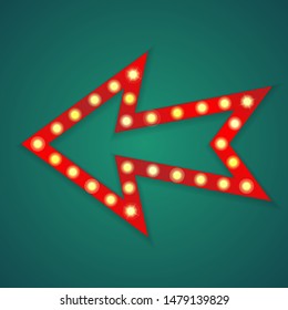 Background with red abstract arrow frame with light bulbs