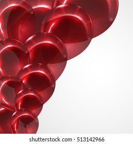 Background with red balloons. Realistic red balloons background with place for text. Vector illustration.