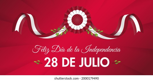 Cartel rojo de fondo o afiche del Día de la Independencia del Perú, 28 de julio, vector.