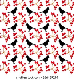 background with red berries and birds. Vector 