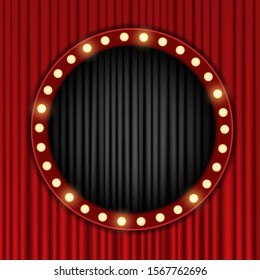 Background with red and black curtain. Design for presentation, concert, show. Vector illustration