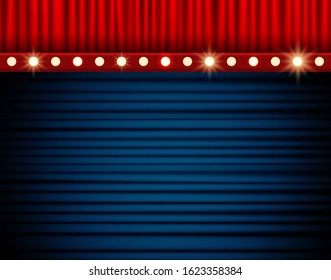 Background with red and blue curtain. Design for presentation, concert, show. Vector illustration