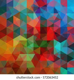 Background of red, blue, orange, green geometric shapes. Abstract triangle geometrical background. Mosaic pattern. Vector EPS 10. Vector illustration