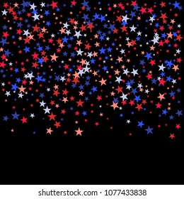 Background with red and blue stars. Holiday graphic design. USA Independence Day or Presidents Day star pattern in American flag colors.