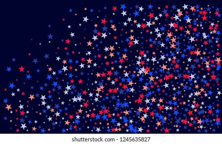 Background with red and blue stars. Holiday graphic design. USA Patriot Day star pattern in American flag colors.