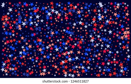 Background with red and blue stars. Holiday graphic design. USA Patriot Day star pattern in American flag colors.
