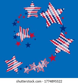 Background with red and blue stars. Holiday graphic design. USA Independence Day or Presidents Day star pattern in American flag colors.