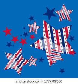 Background with red and blue stars. Holiday graphic design. Red blue stars American patriotic graphics.