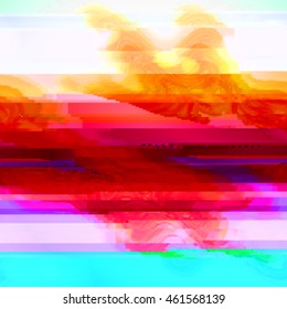 Background with red and blue stripes in style glitch- art. Vector illustration.
